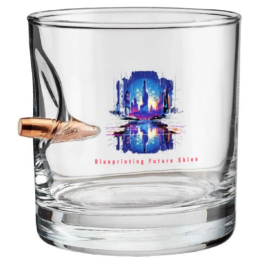 Futuristic Cyberpunk City Skyline Bullet Whiskey Glasses