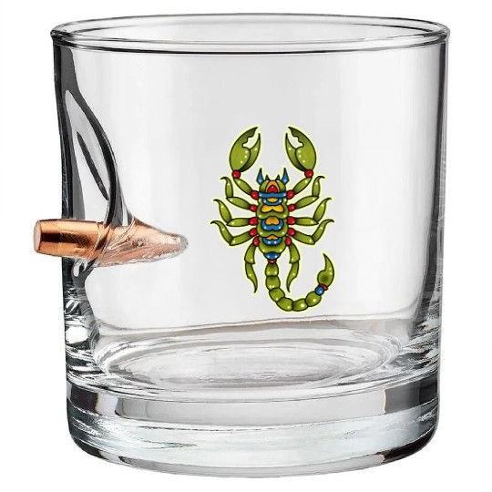 Neotraditional Scorpio In Green Bullet Whiskey Glasses