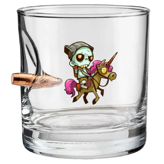 Zombie on unicorn Bullet Whiskey Glasses