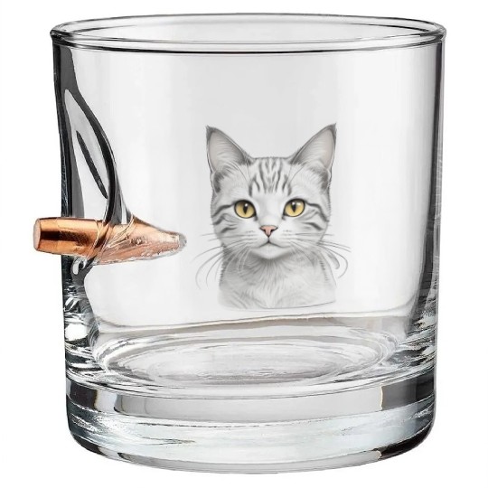 Aesthetic Cute Kitty Realisting Sketch Bullet Whiskey Glasses