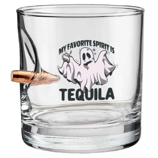 My Favorite Spirit Is Tequila Halloween Ghost Bullet Whiskey Glasses