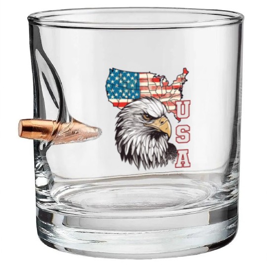 gift idea bald eagle american flag Bullet Whiskey Glasses