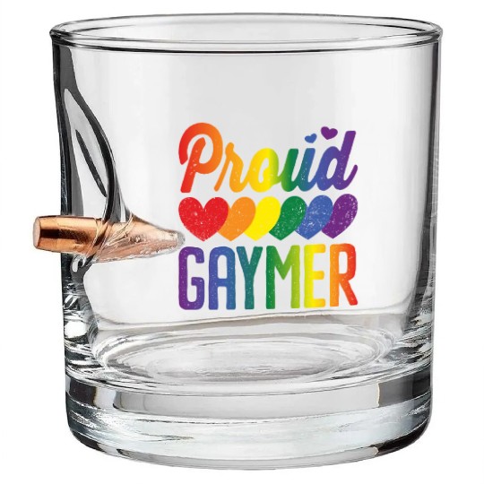 Proud Gaymer Gay Pride Lesbian Rainbow Flag Bullet Whiskey Glasses