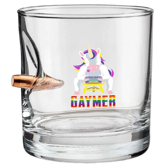 LGBTQ Gaymer Gamer Gay Rainbow Unicorn Bullet Whiskey Glasses