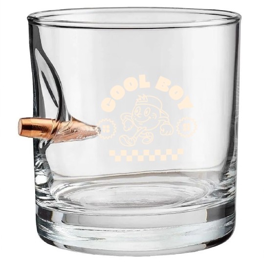 Beige Retro Mascot Cool Boy Bullet Whiskey Glasses