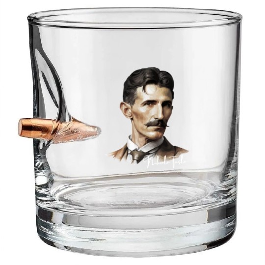 Artistic Illustration of Nikola Tesla Bullet Whiskey Glasses