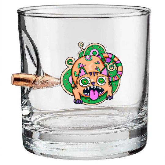 Psychedelic Trippy Cat Bullet Whiskey Glasses
