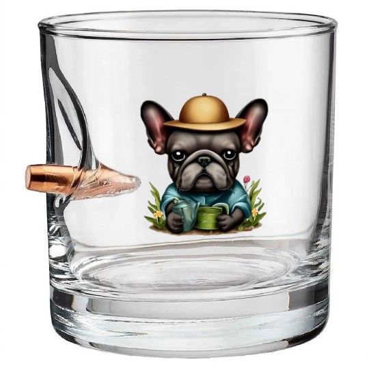 Frenchie Watering Plants Bullet Whiskey Glasses