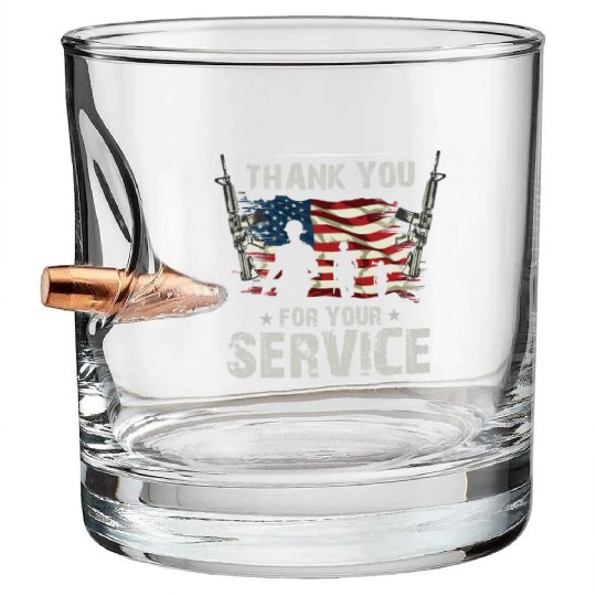 Thank You For Your Service US Flag Veterans Day Bullet Whiskey Glasses
