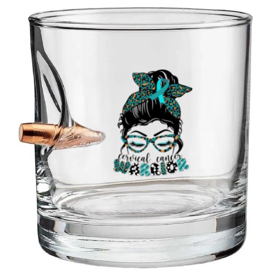 Cervical Cancer Warrior Messy Bun Girl Design Bullet Whiskey Glasses