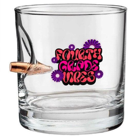 Fourth Grade Vibes for School Guys Neon Colors Flo Bullet Whiskey Glasses