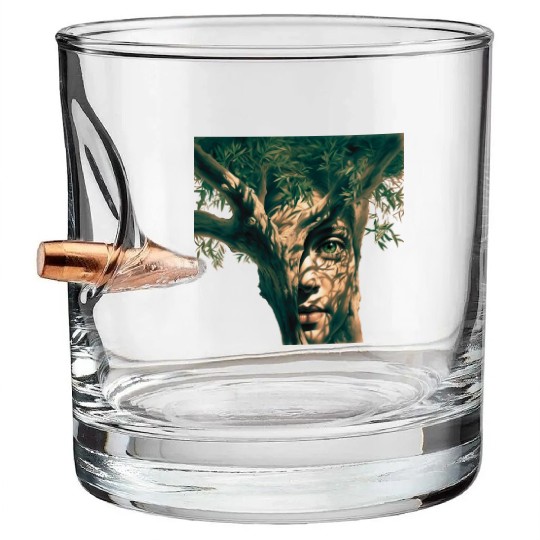 Olive tree and face Bullet Whiskey Glasses