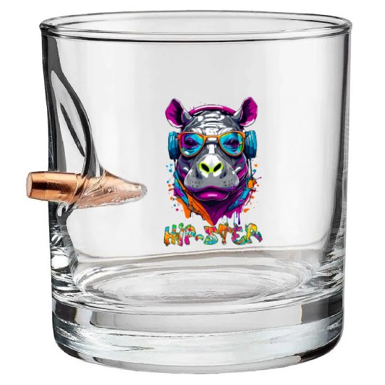 Hipster hippo Bullet Whiskey Glasses