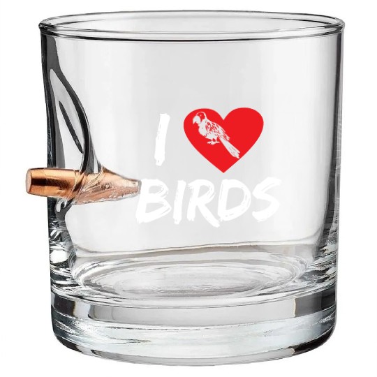 Bird Lover Heart Cute Birdwatcher Parrot Heron Bullet Whiskey Glasses