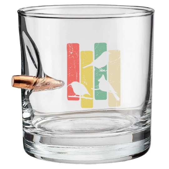 Birds Art Budgie Heron Sparrow Robin Hummingbird Bullet Whiskey Glasses