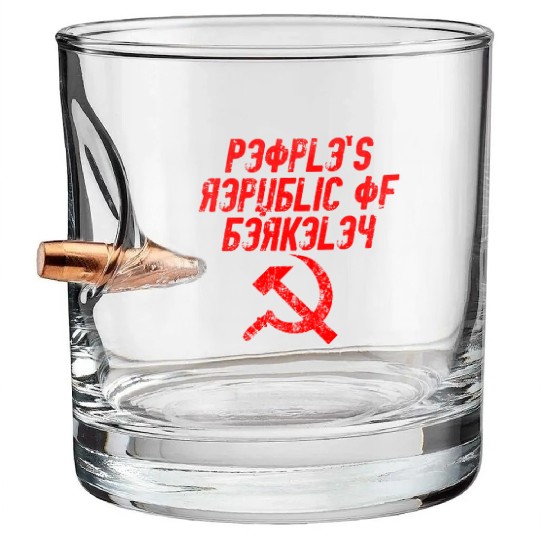 People's republic of Berkeley Communist logo Bullet Whiskey Glasses