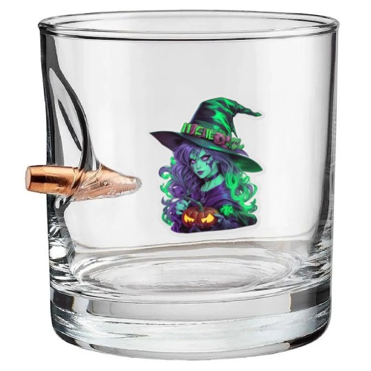 Wicked Witch Halloween Sticker, neon color Bullet Whiskey Glasses
