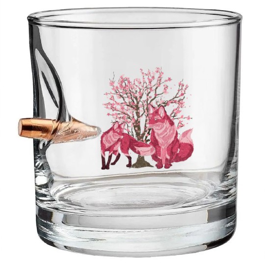Cherry blossom tree forest animal gift sakura fox Bullet Whiskey Glasses
