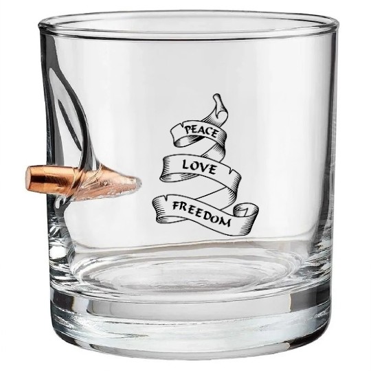 Peace love freedom blue pennant or banner Bullet Whiskey Glasses