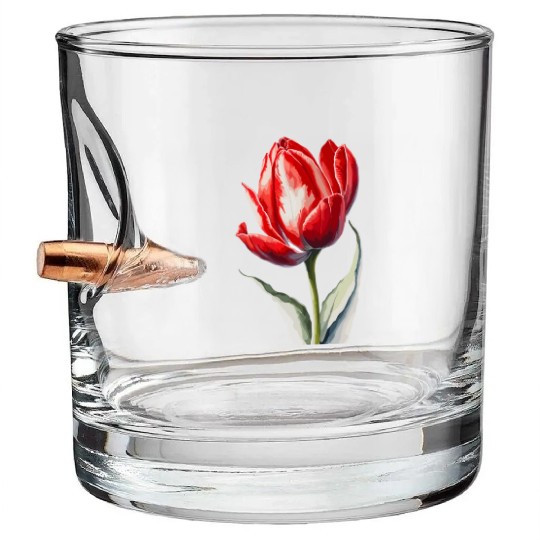 a red tulip flower Watercolor Bullet Whiskey Glasses
