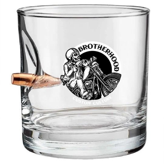 Riding brotherhood culture, skeleton riding a bike Bullet Whiskey Glasses