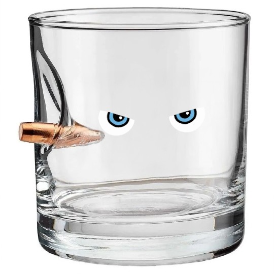 Black Cat Blue Eyes | Halloween Gift For Cat Lover Bullet Whiskey Glasses