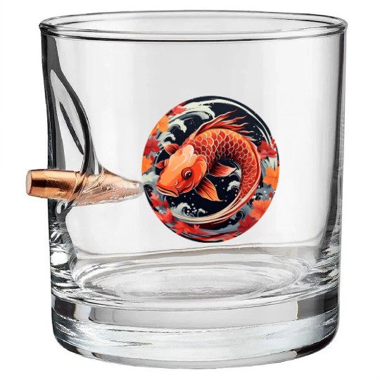 Autumnal Koi Fish at Sunset Bullet Whiskey Glasses