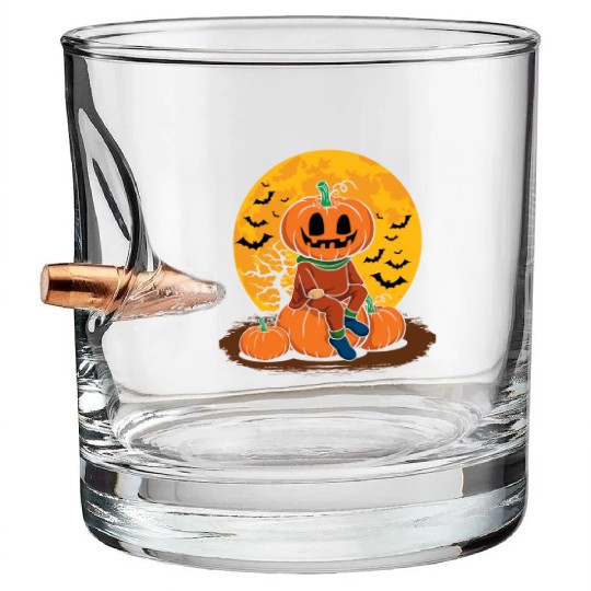 Cool Pumpkin Person Creepy Halloween Pumpkin Bullet Whiskey Glasses