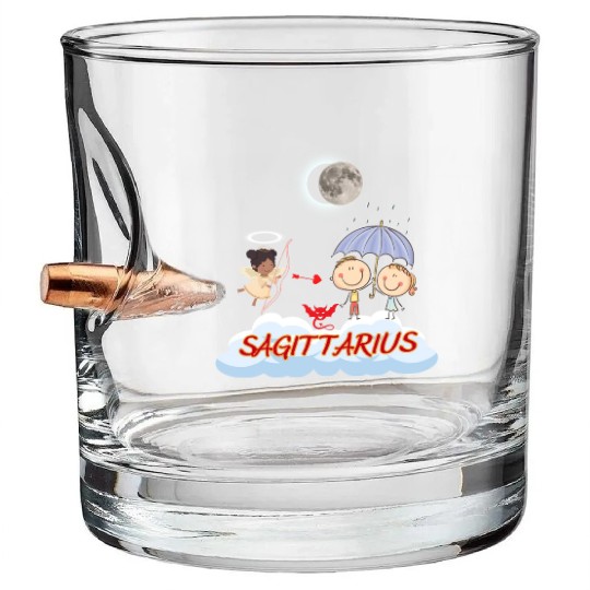 Zodiac Sign Sagittarius Astrology Angel & Bow Bullet Whiskey Glasses