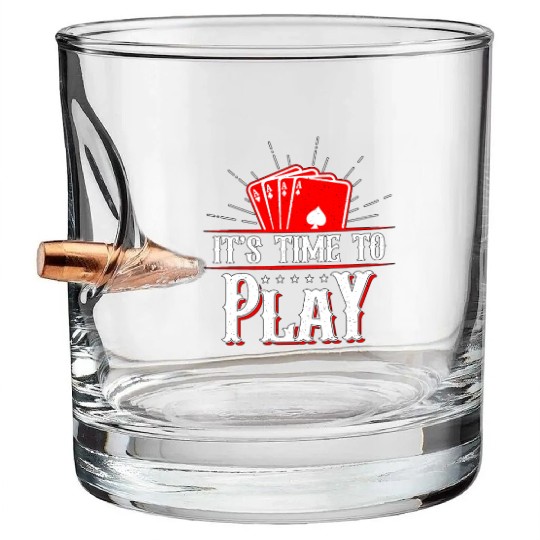 Classic Blackjack It's Time To Play Casino Dealer Bullet Whiskey Glasses