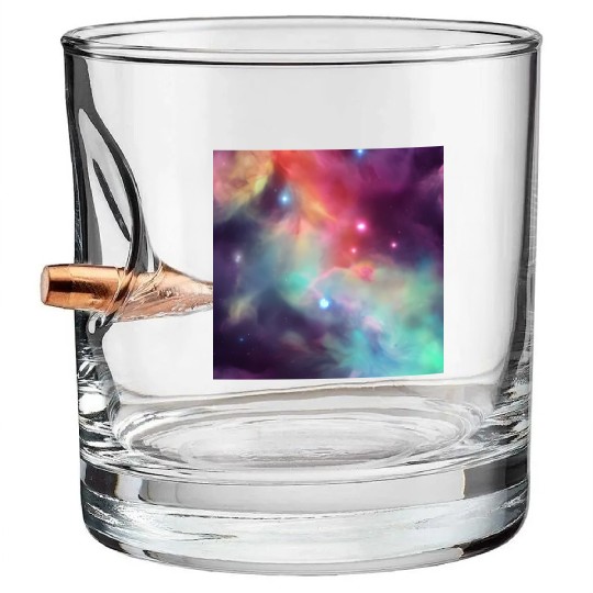 Galaxy nebula abstract design Bullet Whiskey Glasses