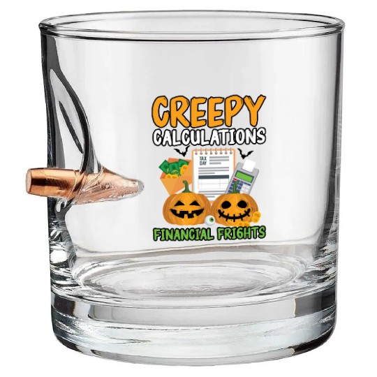 Creepy Calculations Financial Frights Halloween Bullet Whiskey Glasses