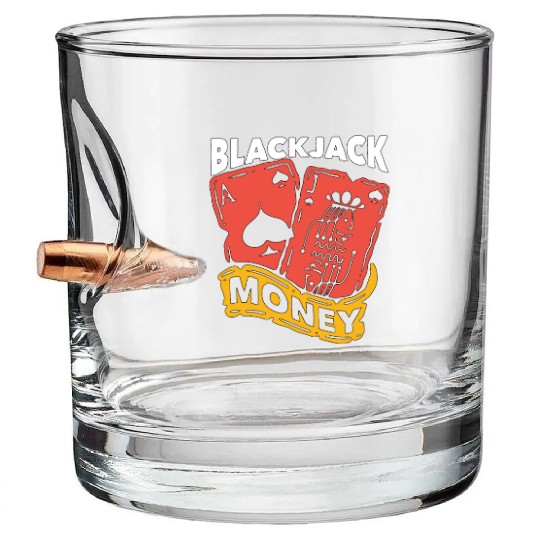 Classic Blackjack Money Casino Card Game Dealer Bullet Whiskey Glasses