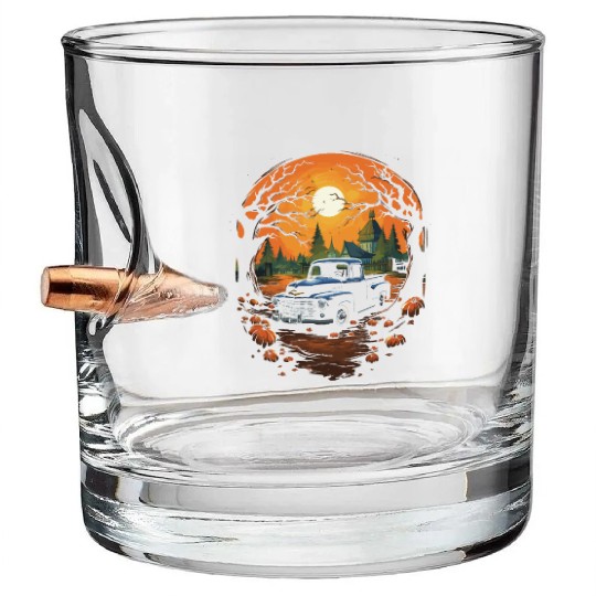 Creepy Old Truck Halloween Haunted Classic Truck Bullet Whiskey Glasses