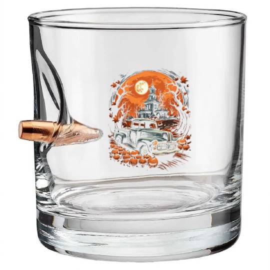 Creepy Old Truck Halloween Haunted Classic Truck Bullet Whiskey Glasses