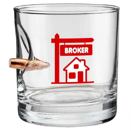 Red Logo Broker with text BROKER Bullet Whiskey Glasses