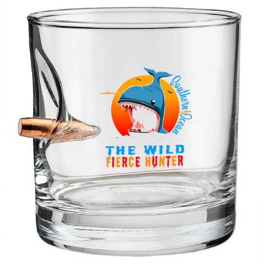 South Seas Navy Boat Attacked by Whale on Sea Bullet Whiskey Glasses
