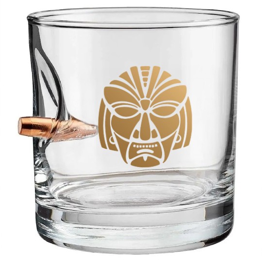 Aztec & Mayan Mask Logo: Minimalist Design Bullet Whiskey Glasses