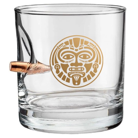 Minimalist Ethnic Mask Logo: Aztec & Mayan Bullet Whiskey Glasses