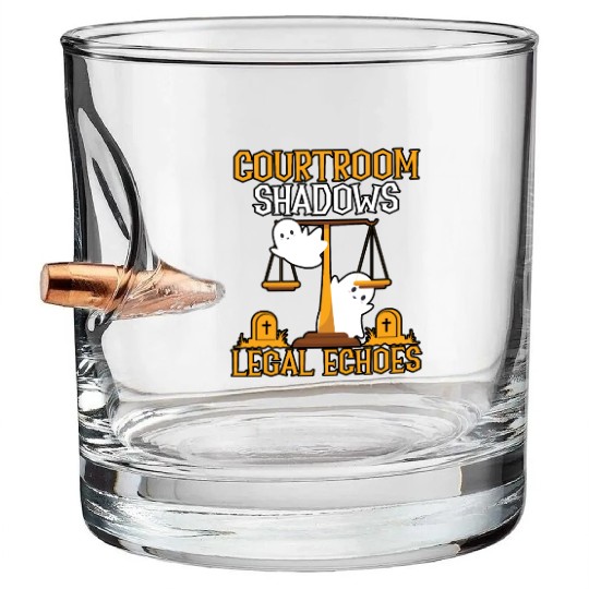 Courtroom Shadows Legal Echoes Lawyer Halloween Bullet Whiskey Glasses