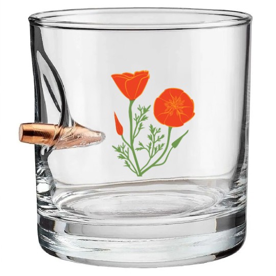 California Poppies on Clear Background Bullet Whiskey Glasses