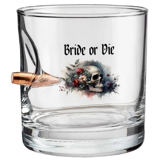 Dark Moody Gothic Bride or Die Bridal Shower Theme Bullet Whiskey Glasses
