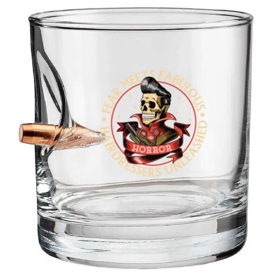 Horror Barber Spooky Hairdresser Hairstylist Hair Bullet Whiskey Glasses