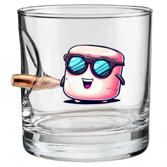 Cool Marshmallow with Sunglasses: Casual Design Bullet Whiskey Glasses
