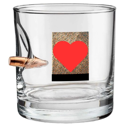 Romantic Red Love Heart on Brown Dotted Background Bullet Whiskey Glasses
