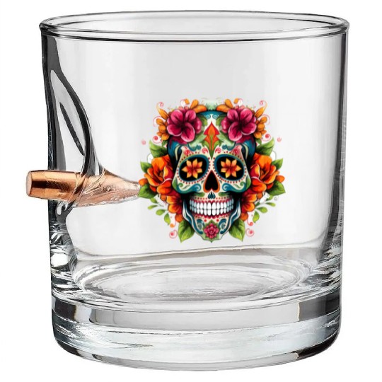 Day of the Dead Iconic Sugar Skull Bullet Whiskey Glasses