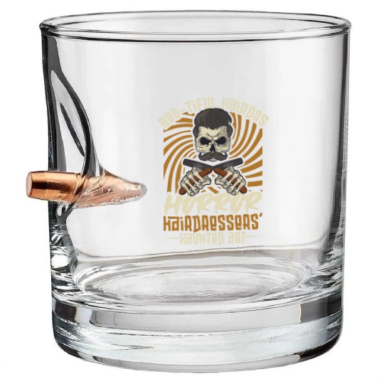 Horror Barber Spooky Hairdresser Hairstylist Hair Bullet Whiskey Glasses