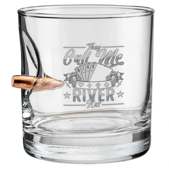 Poker Dice They Call Me River Rat Loves Card Game Bullet Whiskey Glasses