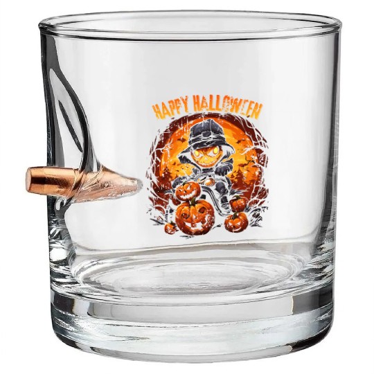 Halloween Pumpkin Riding Motorcycle Rider Bullet Whiskey Glasses