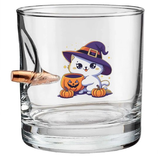 Cute Cat Halloween 3 Bullet Whiskey Glasses
